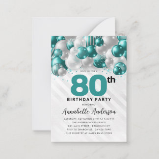 Budget Aquamarin Silver Balloon Glitzer 80. Geburt Mitteilungskarte