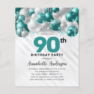 Budget Aquamarin Silver Balloon Glitzer 90. Geburt