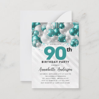 Budget Aquamarin Silver Balloon Glitzer 90. Geburt Mitteilungskarte