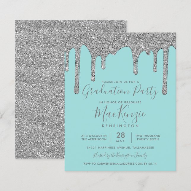 BUDGET Aquamarin Silver Glitzer Tropfen Graduierun (Vorne/Hinten)