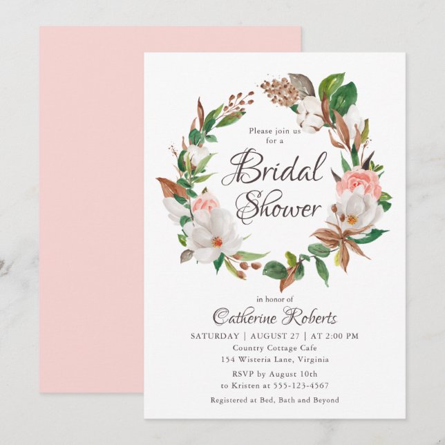 Budget Aquarell Rosa grünes Brautparty Einladung (Vorne/Hinten)