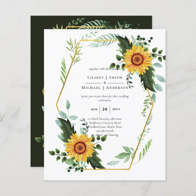 BUDGET Aquarell SUNFLOWERS Grüne Hochzeit (Vorne/Hinten)