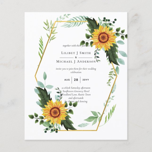 BUDGET Aquarell SUNFLOWERS Grüne Hochzeit Flyer (Vorne)