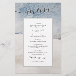 Budget-Aquarell-Winter-Blau-Hochzeitsmenü Silber Flyer