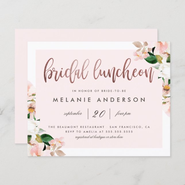 Budget Aquarellfarben Rose Gold Bridal Luncheon (Vorne/Hinten)