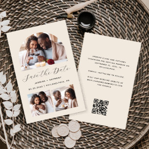 Budget Arch 3-Foto Beige QR-Code Save-the-Date
