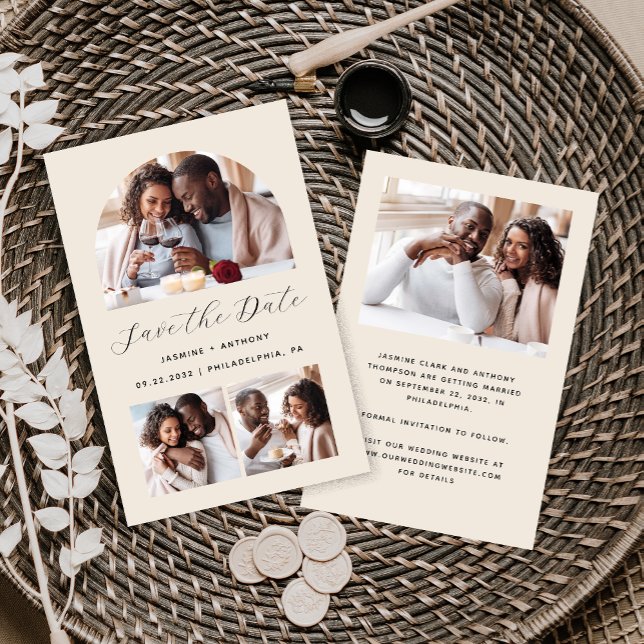 Budget Arch 4-Foto Beige Save the Date (Von Creator hochgeladen)