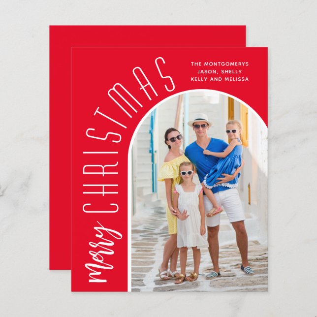 Budget Arched Frohe Weihnachten Red Foto Cards (Vorne/Hinten)
