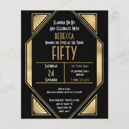 Budget Art Deco 50. Geburtstag Gold Black Einladun