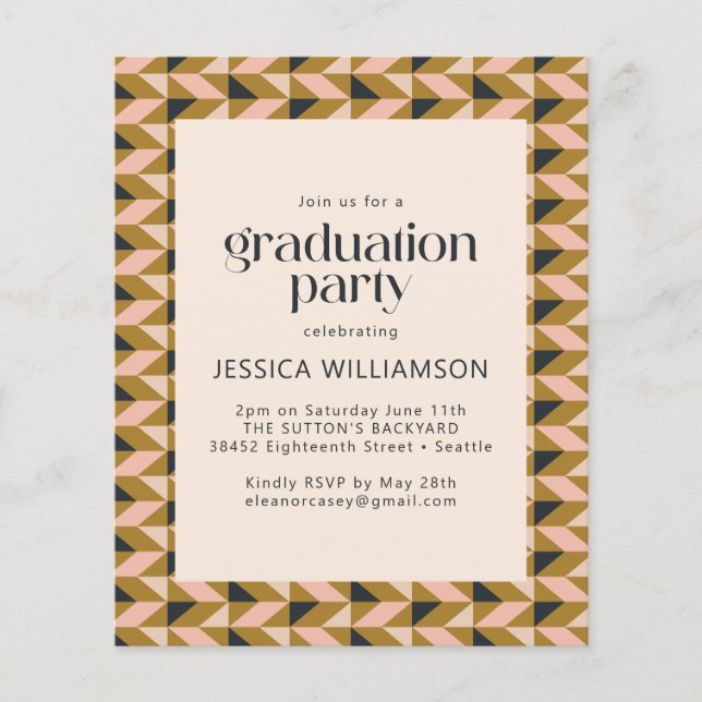 Budget Art Deco Blush and Gold Graduation Party (Vorderseite)