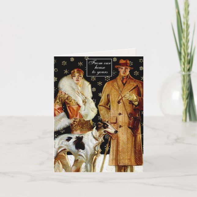 Budget Art Deco Elegantes Weihnachtspaar Feiertagskarte (Vorderseite)