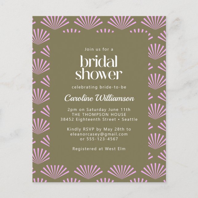 Budget Art Deco Fans Olive und Lilac Brautparty (Vorderseite)