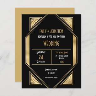 Budget Art Deco Gold Black QR Einladung zur Hochze