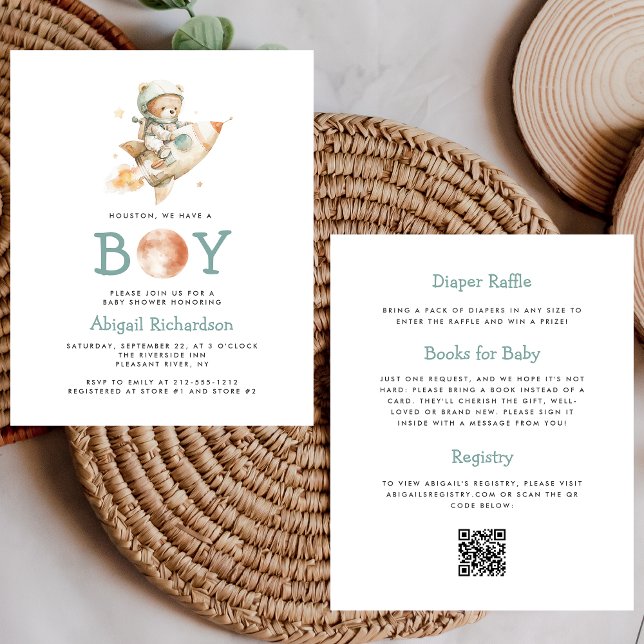 Budget Astronaut Bear QR Code Boy Baby Shower (Von Creator hochgeladen)