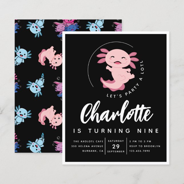 Budget Axolotl Birthday Party Einladung (Vorne/Hinten)