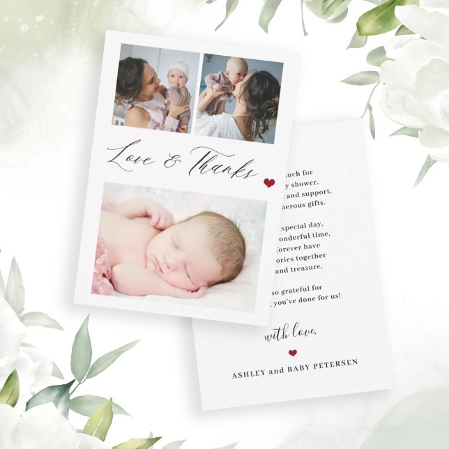 Budget Baby 3 Foto Collage elegant danke Mitteilungskarte (Available in different sizes)