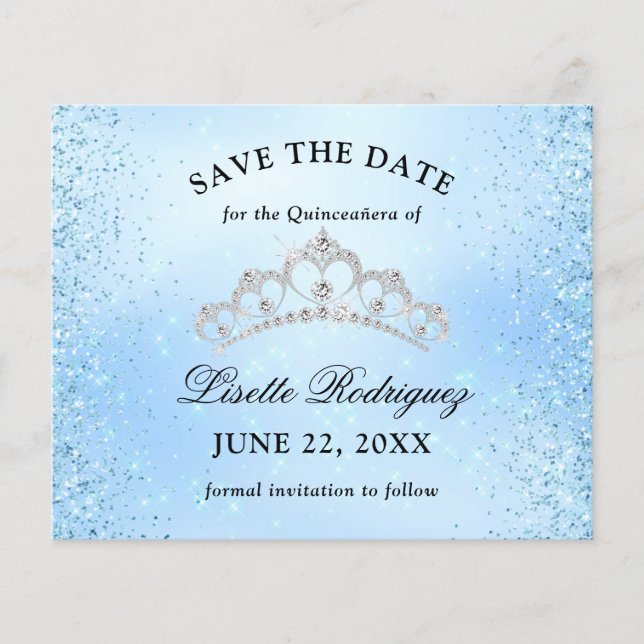 Budget Baby Blue Quinceanera Save the Date Flyer (Vorderseite)