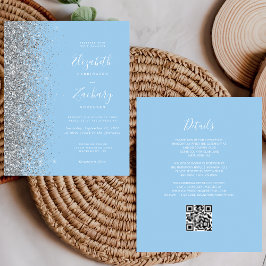 Budget Baby Blue Silver Glitzer QR Code Hochzeit
