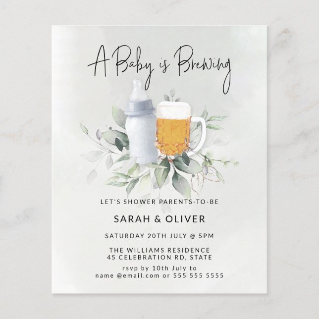 Budget Baby Brewing Greenery Baby Shower Flyer (Vorne)