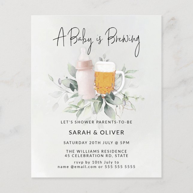 Budget Baby Brewing Greenery Girl Baby Shower Flyer (Vorne)