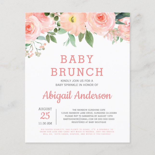 Budget Baby Brunch Wasserfarbe Blumenladen Flyer (Vorne)
