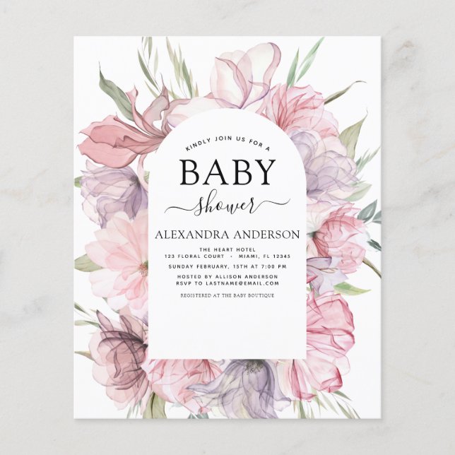 Budget Baby Dusche Boho Dusty Pink Lila Flyer (Vorne)