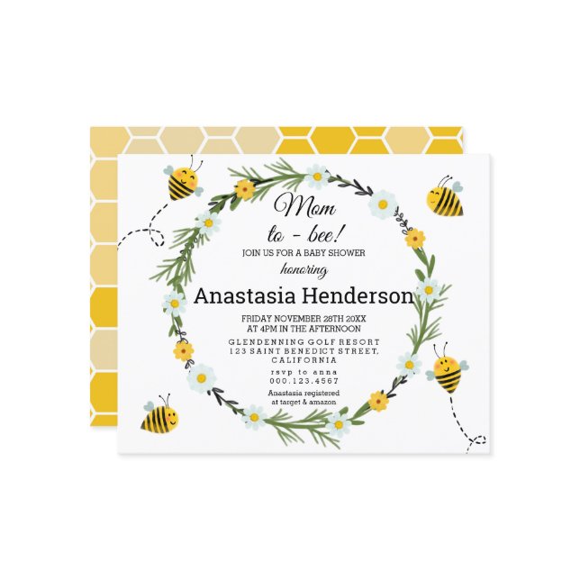 Budget Baby Dusche Einladung. (Vorderseite/Rückseite Beispiel)