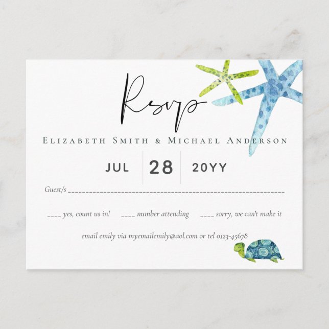 BUDGET Baby Dusche Sea Life Krake Starfish Postkarte (Vorderseite)