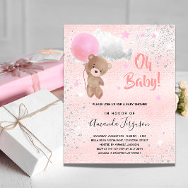 Budget Baby Dusche Teddy Bär Mädchen pink Silber