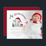 Budget Baby First Christmas Elephant Foto Card<br><div class="desc">BITTE BEACHTEN SIE, dass pro Blatt eine Karte vorhanden ist. Budget Baby First Christmas Elephant Foto Urlaubskarte. Ein Budget Preis SMALLER 4.5" x 5.6" Flachkarte für Ihre feierlichen Grüße auf einem glänzenden SEMI GLOSS 110 lb Kartenstock (ähnlich der Dicke einer Postkarte) BITTE BEACHTEN: Der Umschlag mit dieser Karte kann etwas...</div>