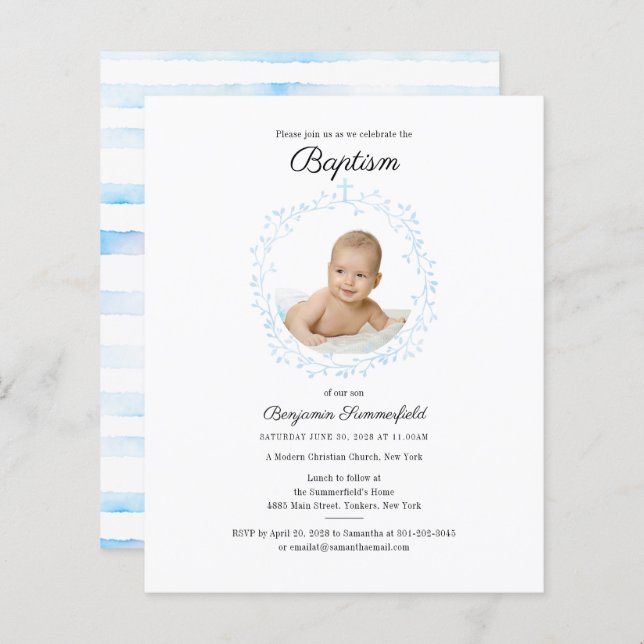 Budget Baby Foto Baptism Religious Event Einladung (Vorne/Hinten)