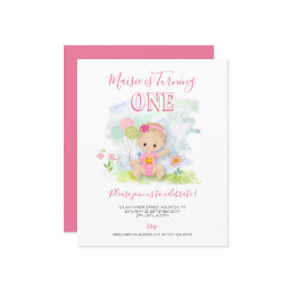Budget Baby Girl 1. Geburtstag Party Einladung