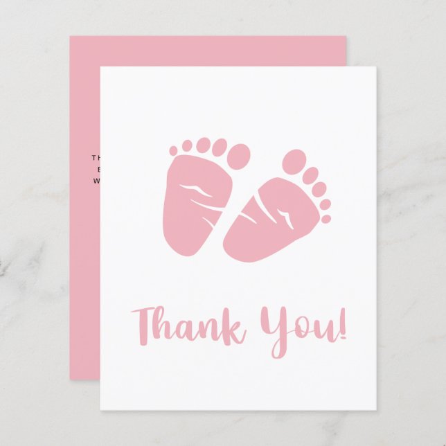 Budget Baby Girl Feet Pink Dusche Danke Karte (Vorne/Hinten)
