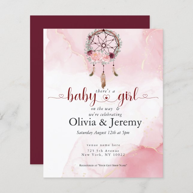 Budget Baby Girl on Way Pink Dream Catcher (Vorne/Hinten)