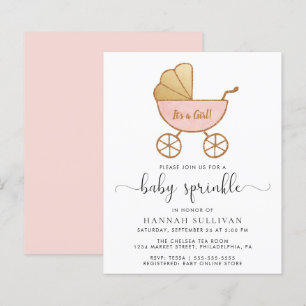 Budget Baby Girl Sprinkle Pink Carriage Einladung