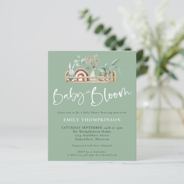 Budget Baby in Bloom Boho Kinderdusche einladen (Stehend Vorderseite)