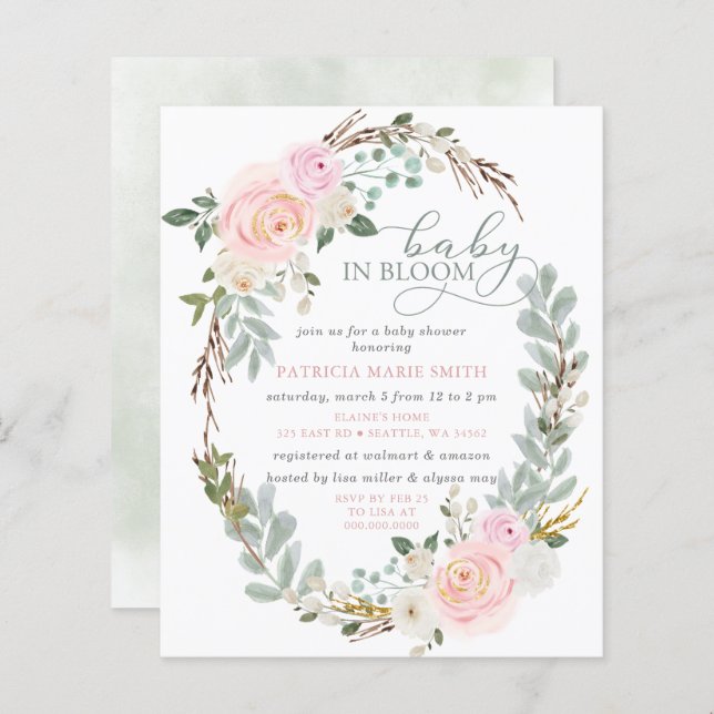 Budget Baby in Bloom Pink Floral Girl Babydusche (Vorne/Hinten)