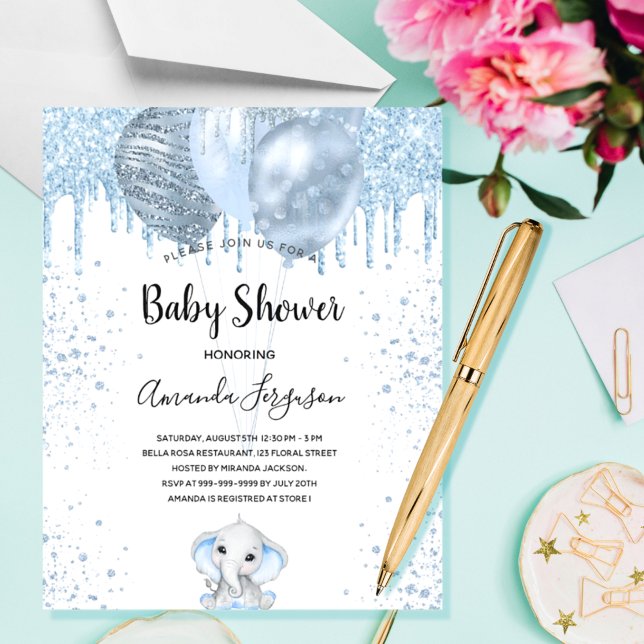 Budget Baby Shower Boy Blue Elefant Einladung (Von Creator hochgeladen)