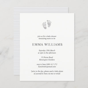 Budget Baby Shower Einladung Grau Footprint
