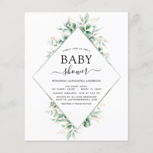 Budget-Baby-Shower Eukalyptus-Botanik-Geometrisch Flyer