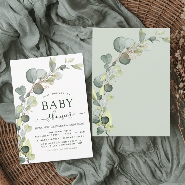 Budget Baby Shower Greenery Eucalyptus Einladungen (Von Creator hochgeladen)