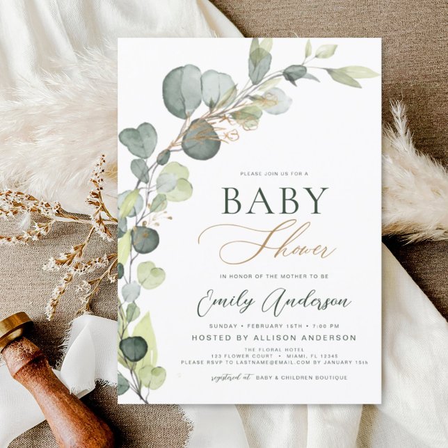 Budget Baby Shower Greenery Eucalyptus Einladungen (Von Creator hochgeladen)