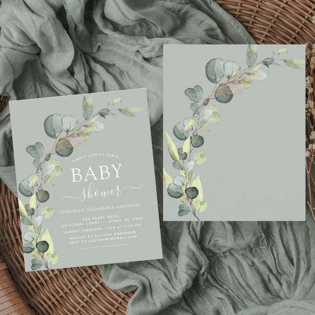Budget Baby Shower Greenery Eucalyptus Einladungen (Von Creator hochgeladen)