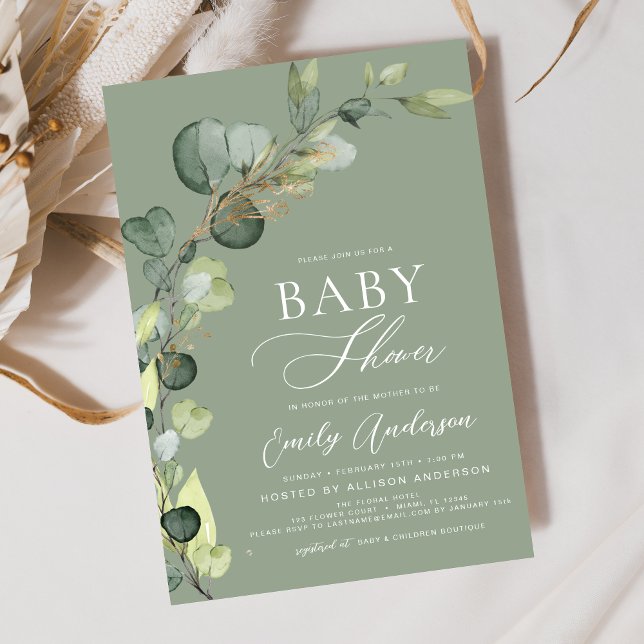 Budget Baby Shower Greenery Eucalyptus Einladungen (Von Creator hochgeladen)