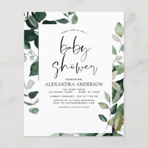 Budget Baby Shower Grüne Botanik Flyer