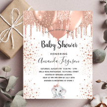 Budget Baby Shower Rose Elefantenmädchen Einladung