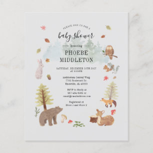 Budget Baby Shower Woodland Tiere Einladung