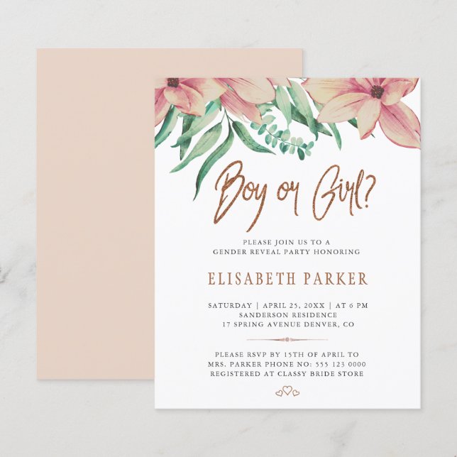 Budget Babydusche Geschlecht enthüllt Party Einlad (Vorne/Hinten)