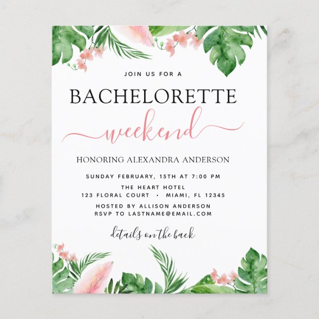 Budget Bachelorette Wochenende Reiseprogramm Tropi Flyer (Vorne)