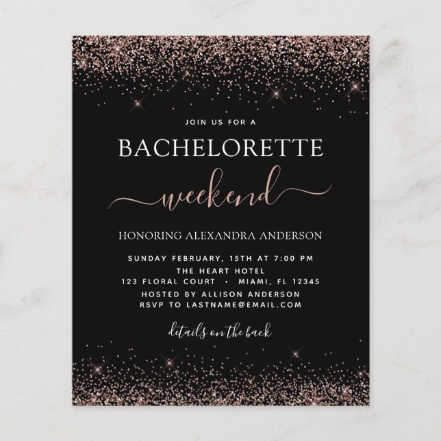 Budget Bachelorette Wochenende Rosa Rose Gold Glit (Vorderseite)